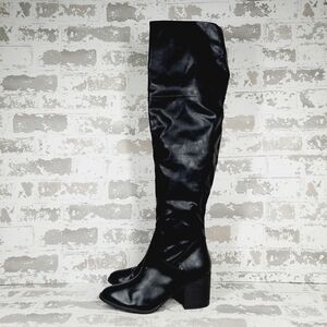 New BP. Women Black Faux Leather Luke Heel Over the Knee Boots I297